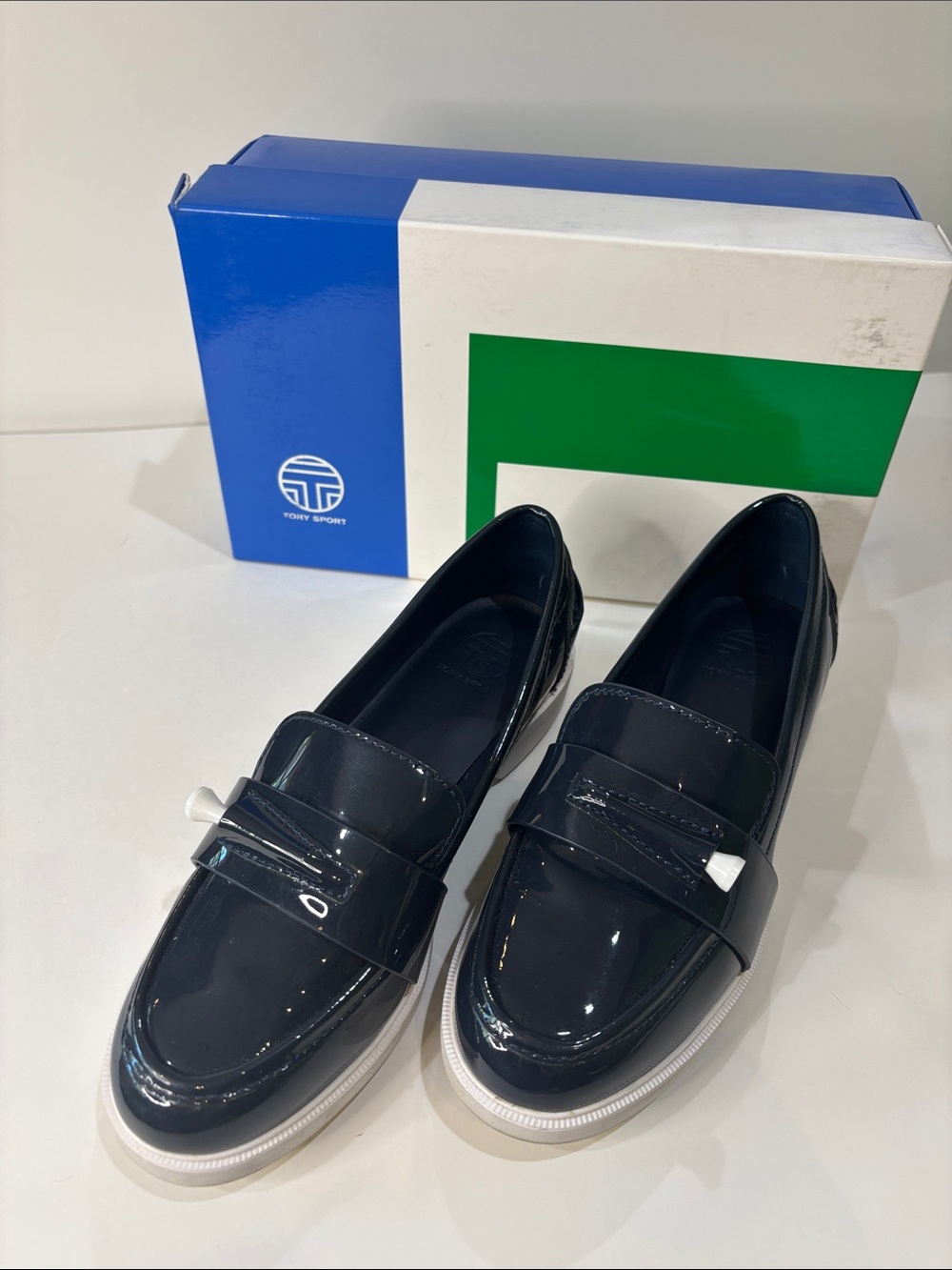 Tory Burch Pocket Tee Golf Loafers - Bright Navy size 8